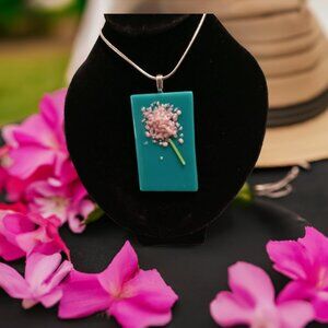 Textured abstract flower pendant necklace, Unique handmade festival jewelry